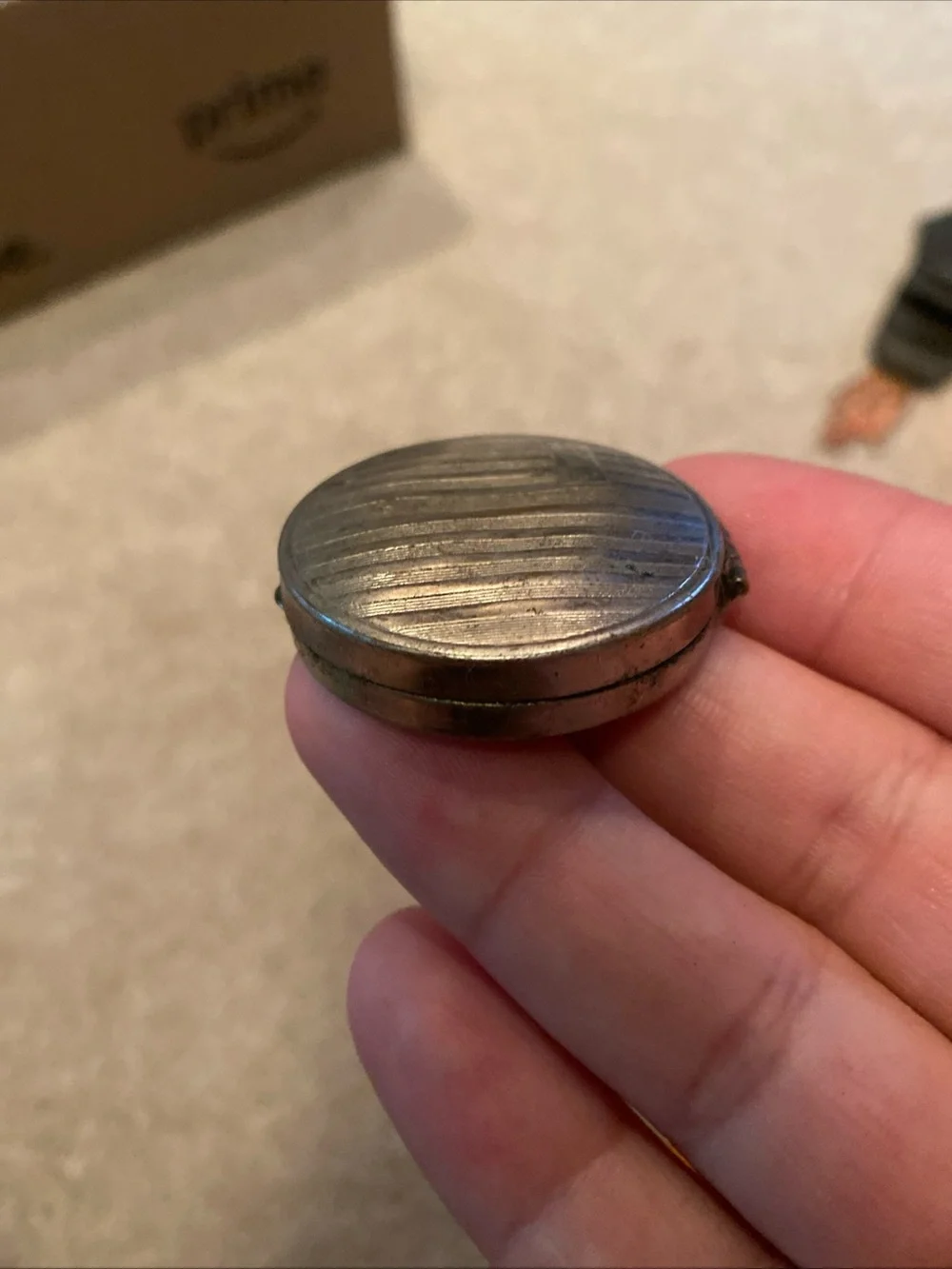 Antique Art Deco Pocket Makeup Case Compact Mirror Striped Engraved Monogrammed